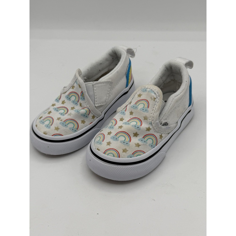 Vans Classic Canvas Slip-Ons Rad Rainbow And Cloud Graphics Toddler Size 5.5